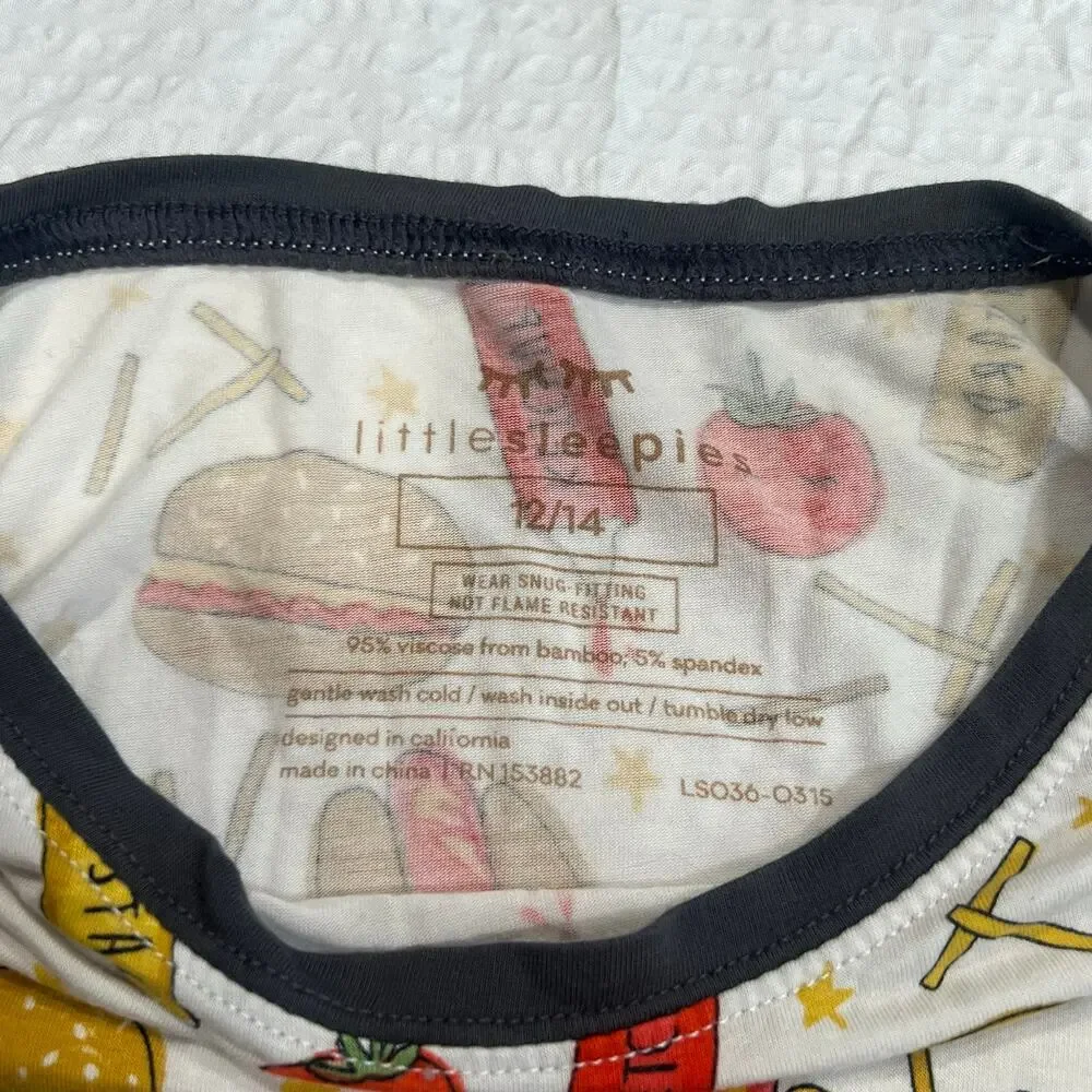 This Little Sleepies pajama top pattern burgers, fries, and ketchup 12/14 kids
